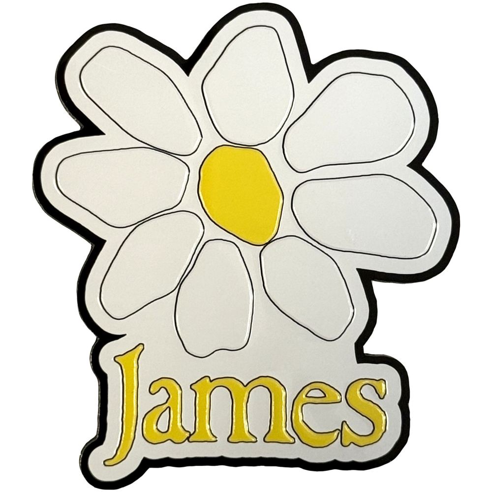 James - Yellow Logo White Daisy Kühlschrankmagnet - Weiß/Mehrfarben